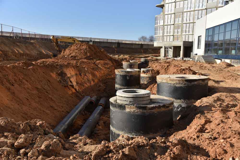 damaged commercial or industrial building’s sewer pipes